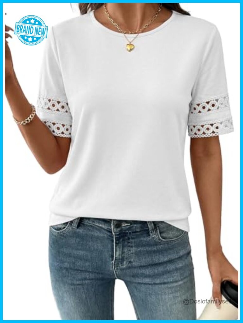 Womens Crewneck Hollow Out Short Sleeve Top Lace Blouse Tee